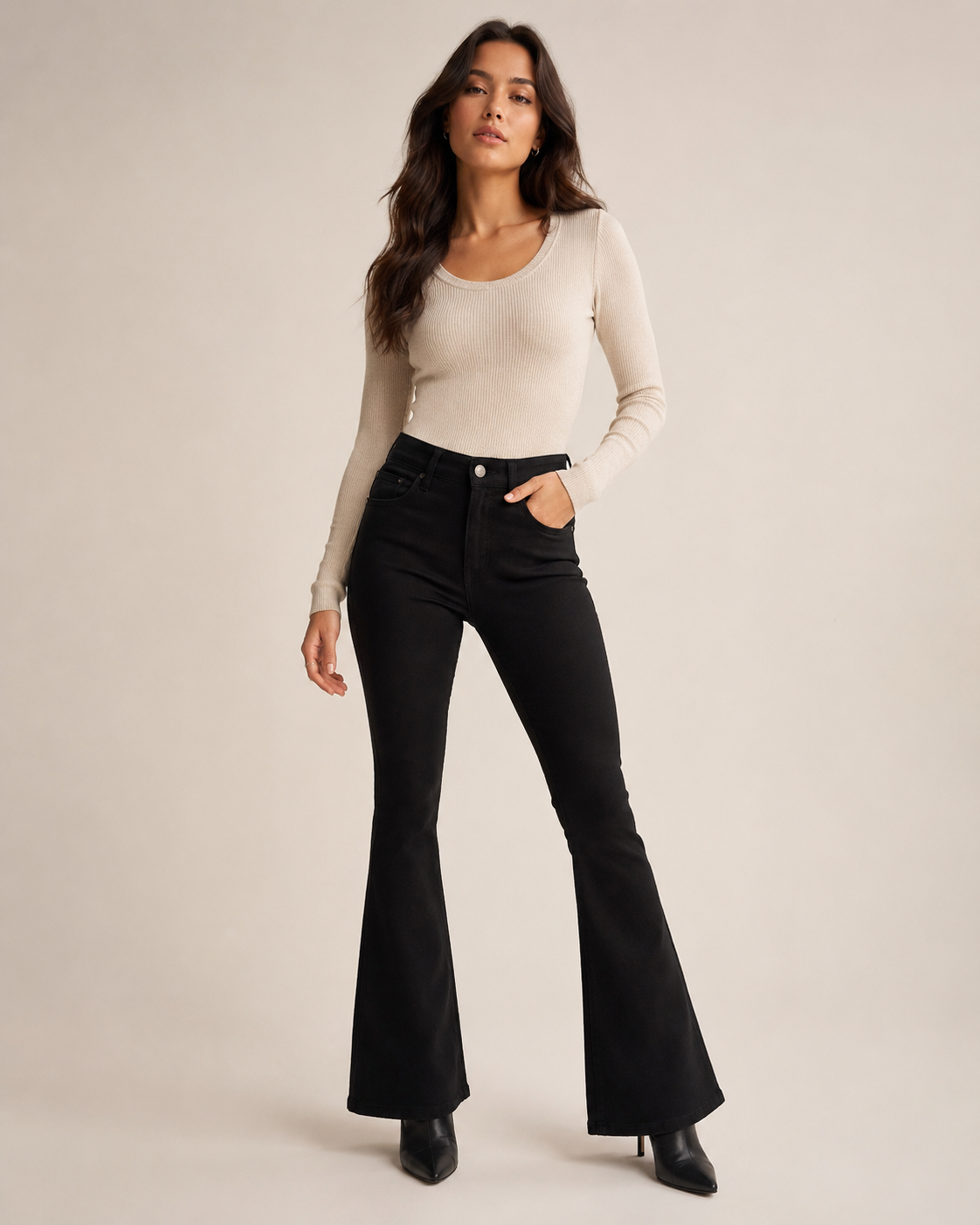 Pantalón Oxford Gabardina Elastizada Negro Mujer