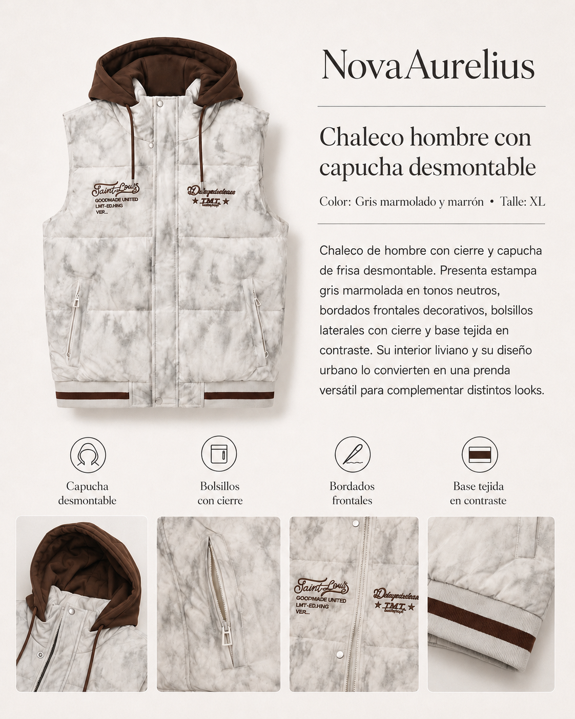 Chaleco hombre con capucha desmontable