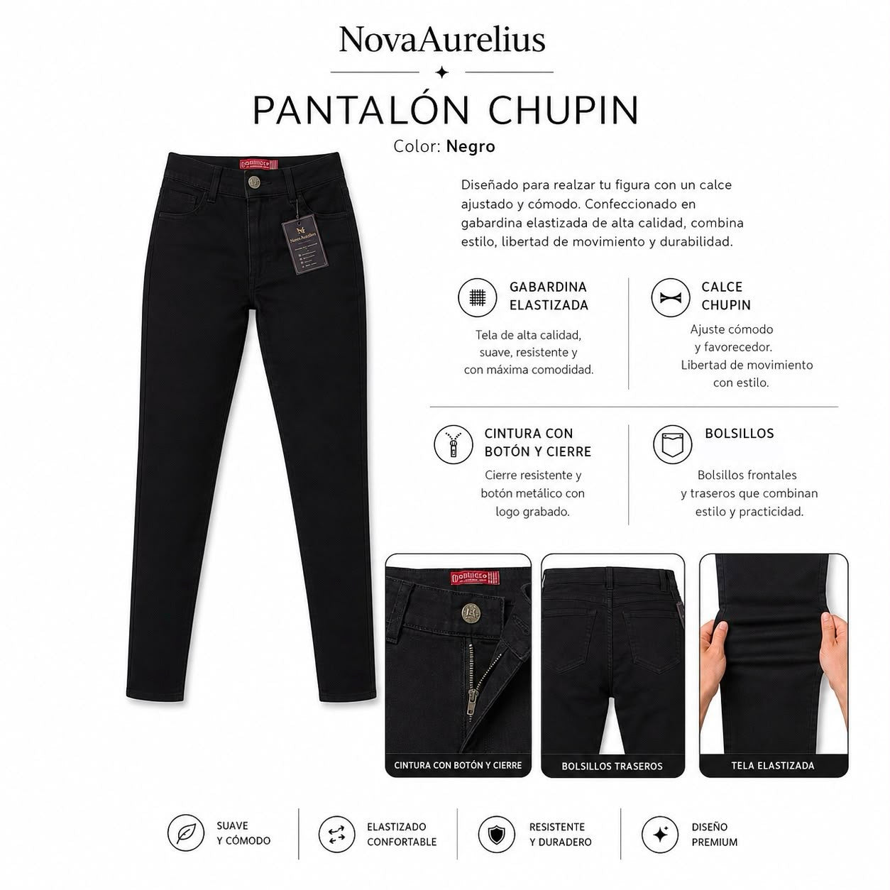 Pantalón Chupín Elastizado Negro Mujer