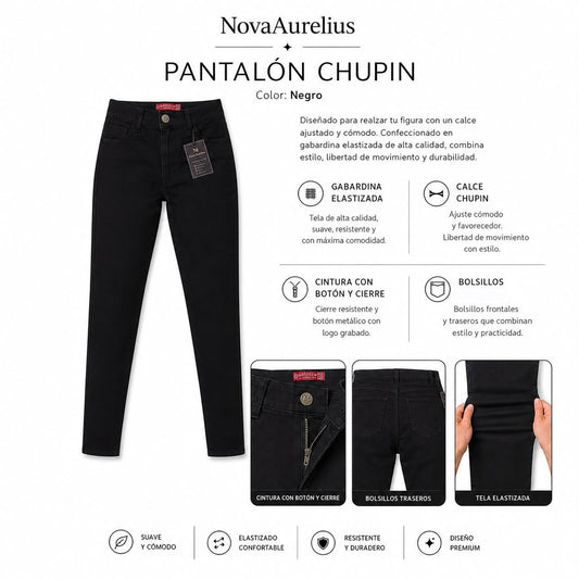 Pantalón Chupín Elastizado Negro Mujer