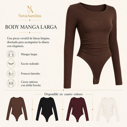 Body Mujer Manga Larga con Frunces Laterales