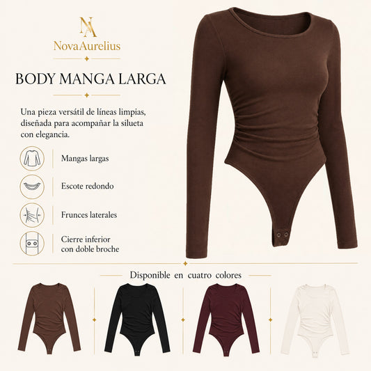 Body Mujer Manga Larga con Frunces Laterales