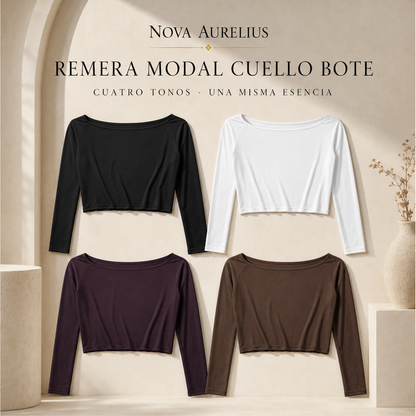 Remera Manga Larga Modal Escote Barco Mujer