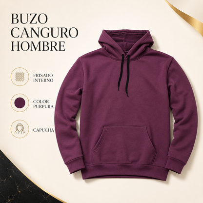 Buzo Hombre Canguro Frisado Liso Púrpura