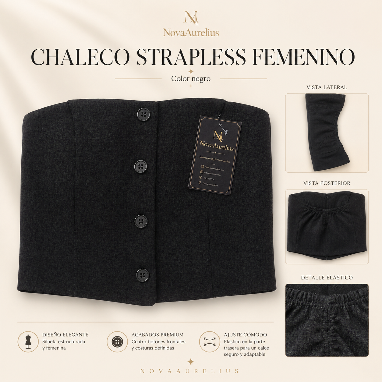 Chaleco Strapless Femenino Negro