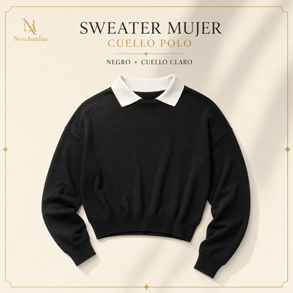 Sweater Mujer Cuello Polo Manga Larga