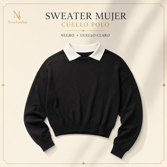 Sweater Mujer Cuello Polo Manga Larga