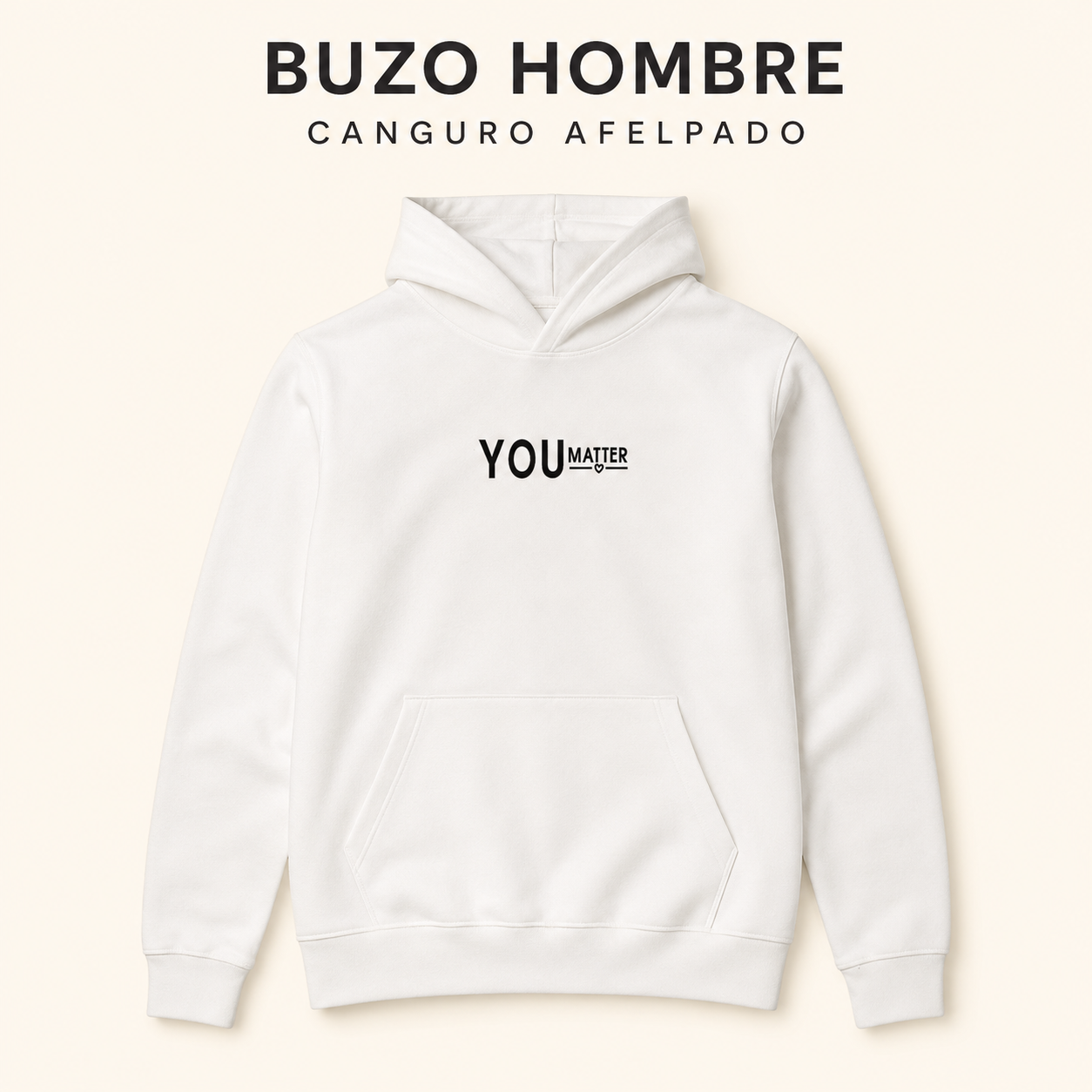 Buzo Canguro Hombre Blanco frisado Afelpado