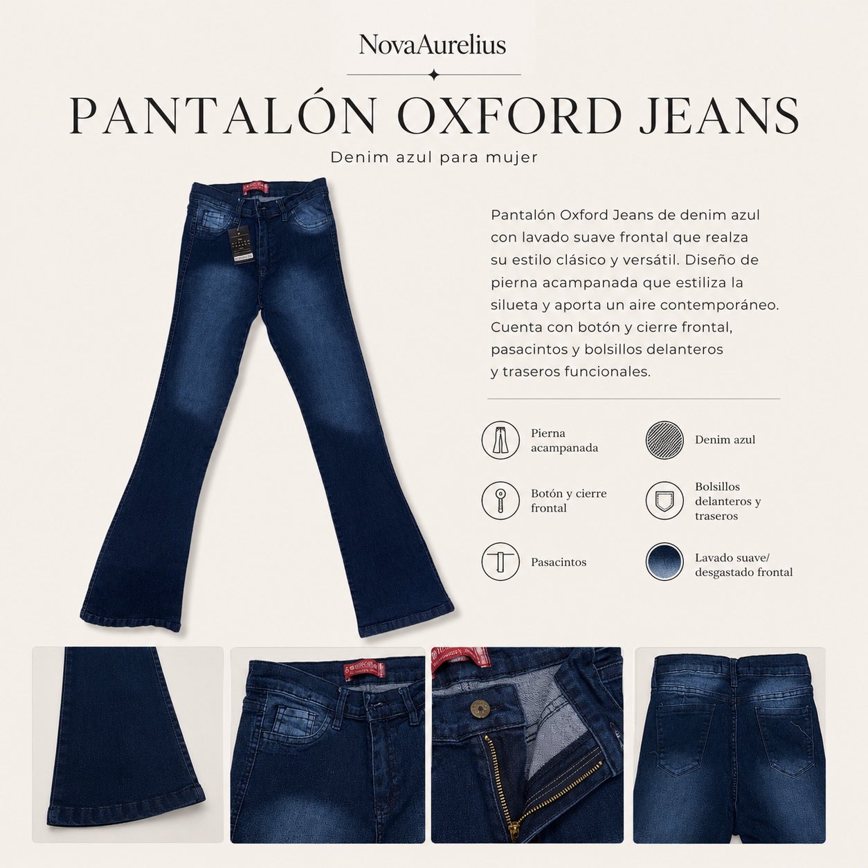 Pantalón Oxford Jean Azul Mujer