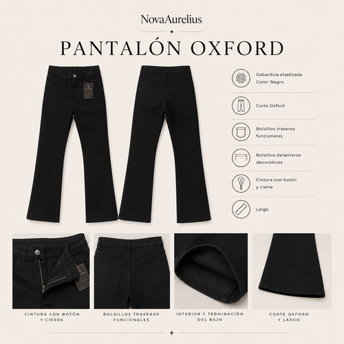 Pantalón Oxford Gabardina Elastizada Negro Mujer