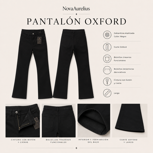 Pantalón Oxford Gabardina Elastizada Negro Mujer