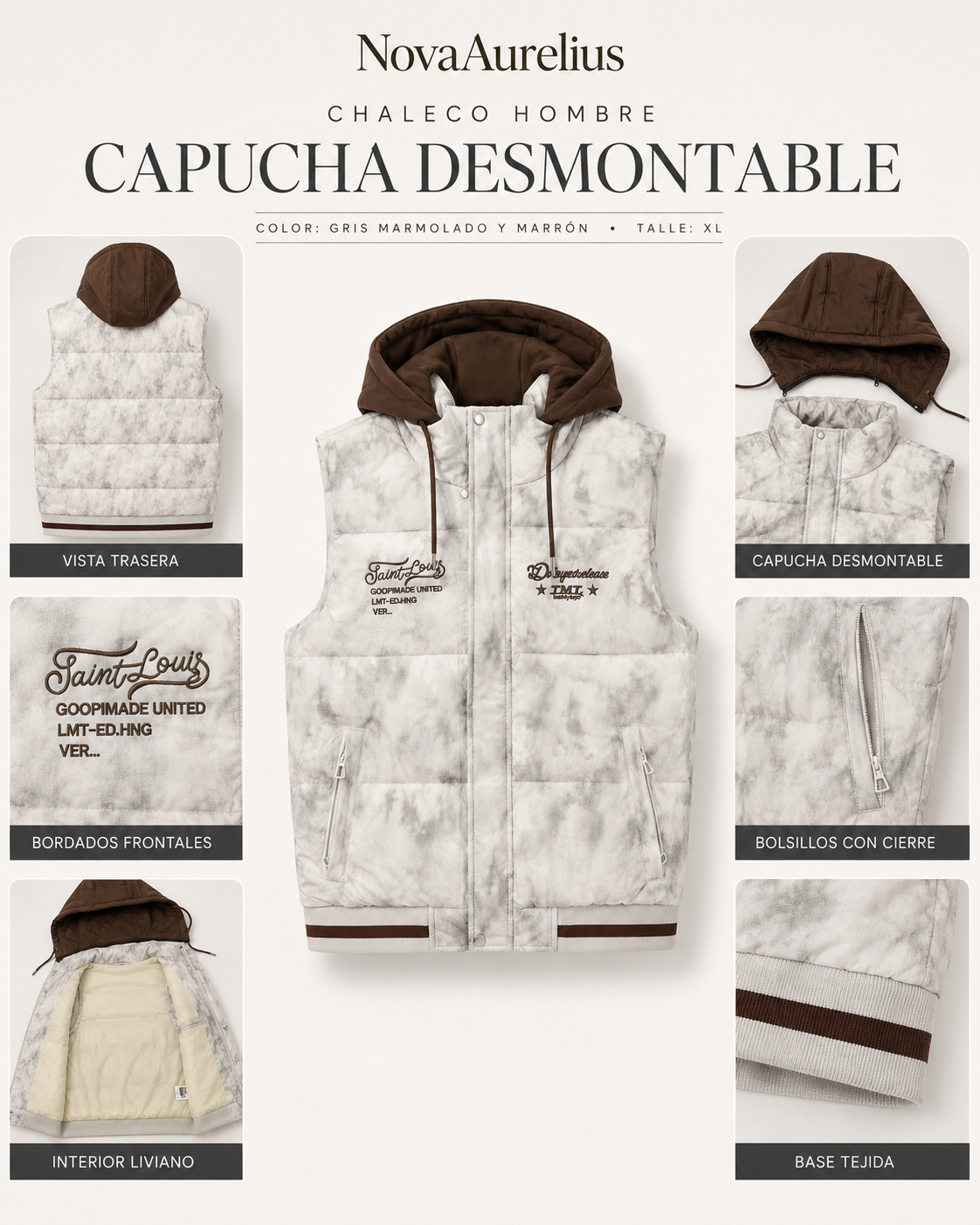Chaleco hombre con capucha desmontable