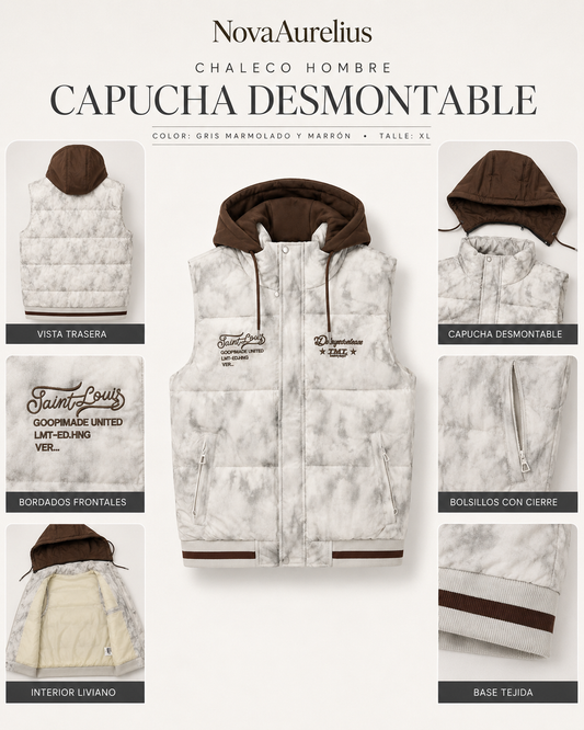 Chaleco hombre con capucha desmontable