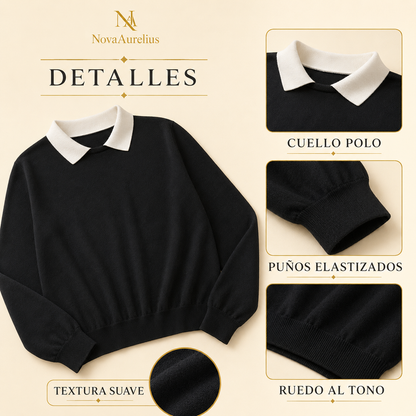 Sweater Mujer Cuello Polo Manga Larga