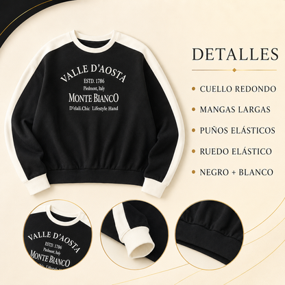 Buzo Mujer Cuello Redondo Monte Bianco Negro y Blanco
