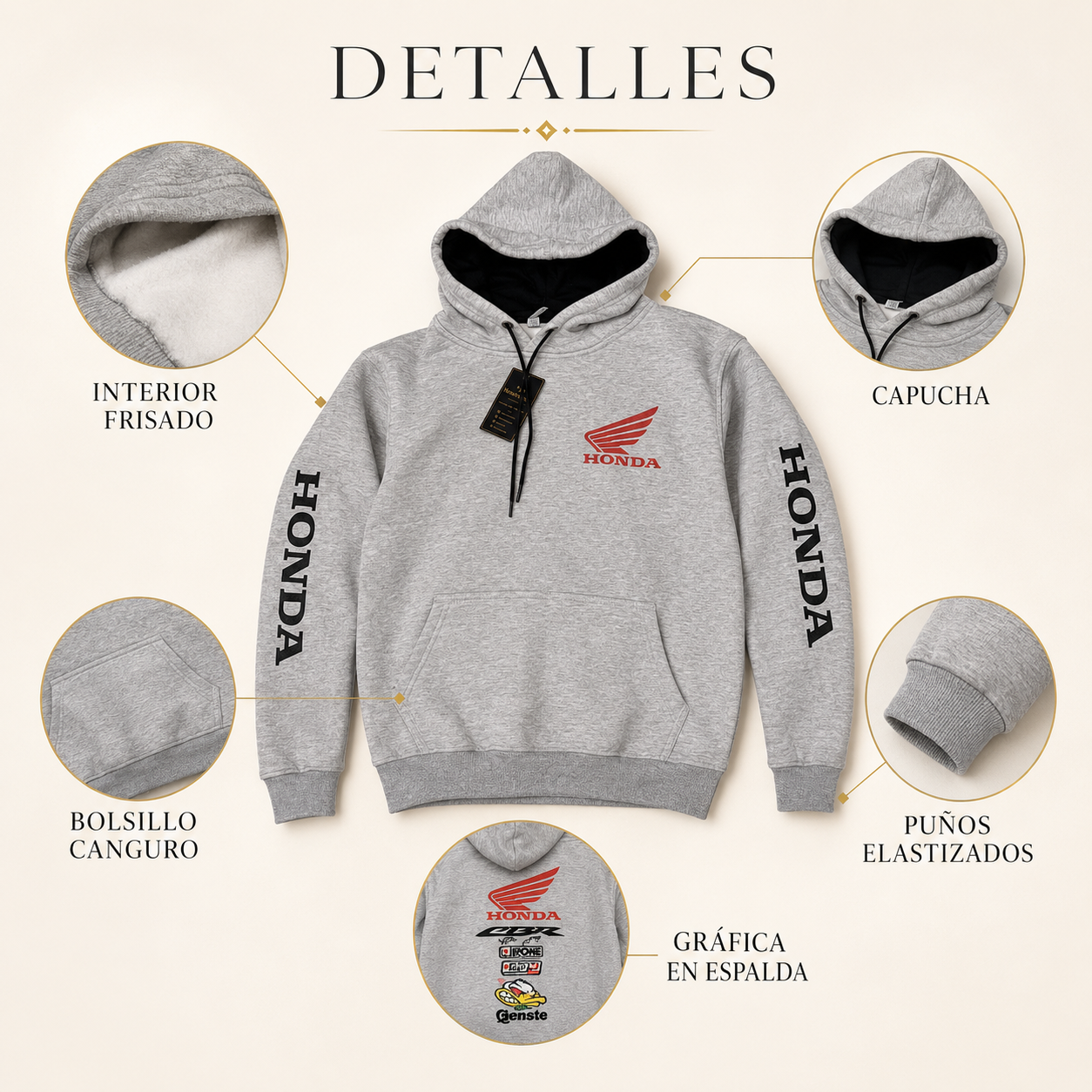 Buzo de Hombre Honda Canguro Gris Frisado con Capucha
