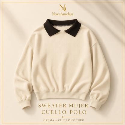 Sweater Mujer Cuello Polo Manga Larga