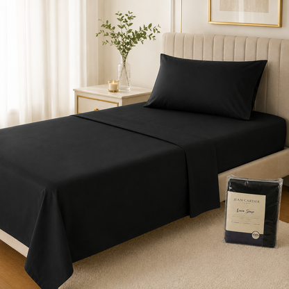 Sábanas Jean Cartier Línea Sense 1 1/2 Plaza Negro – Percal 150 Hilos