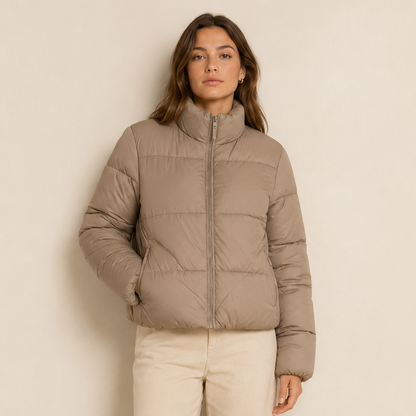 Campera Inflable Mujer Taupe sin Capucha