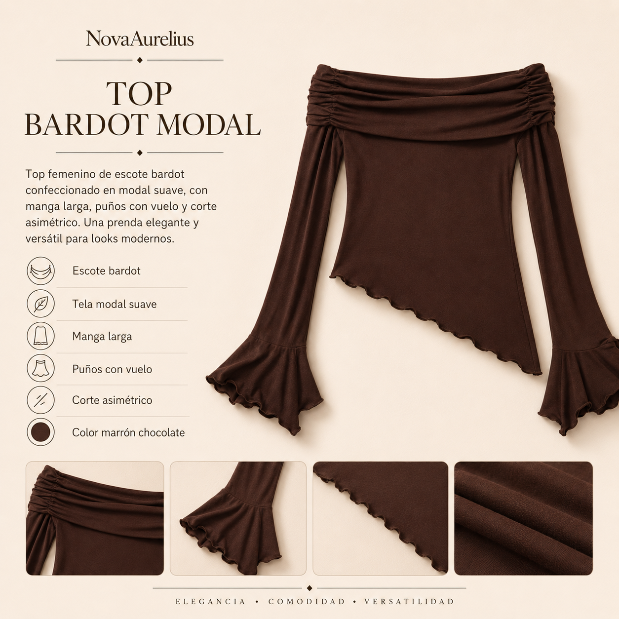 Top Bardot Modal Marrón