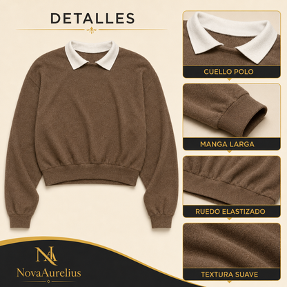 Sweater Mujer Cuello Polo Manga Larga