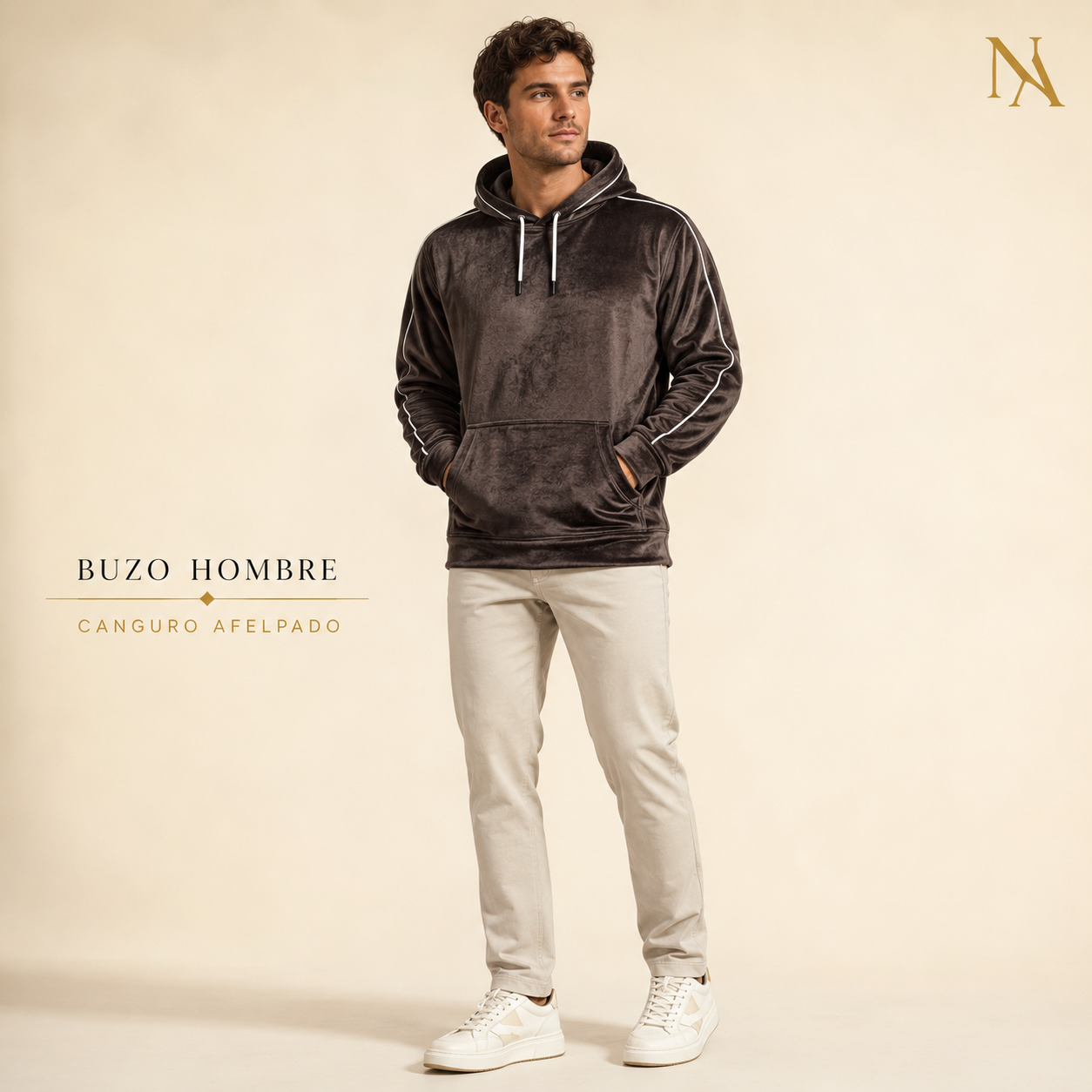 Buzo Canguro Hombre Marrón Afelpado