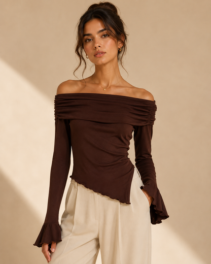 Top Bardot Modal Marrón