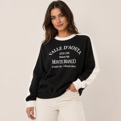 Buzo Mujer Cuello Redondo Monte Bianco Negro y Blanco
