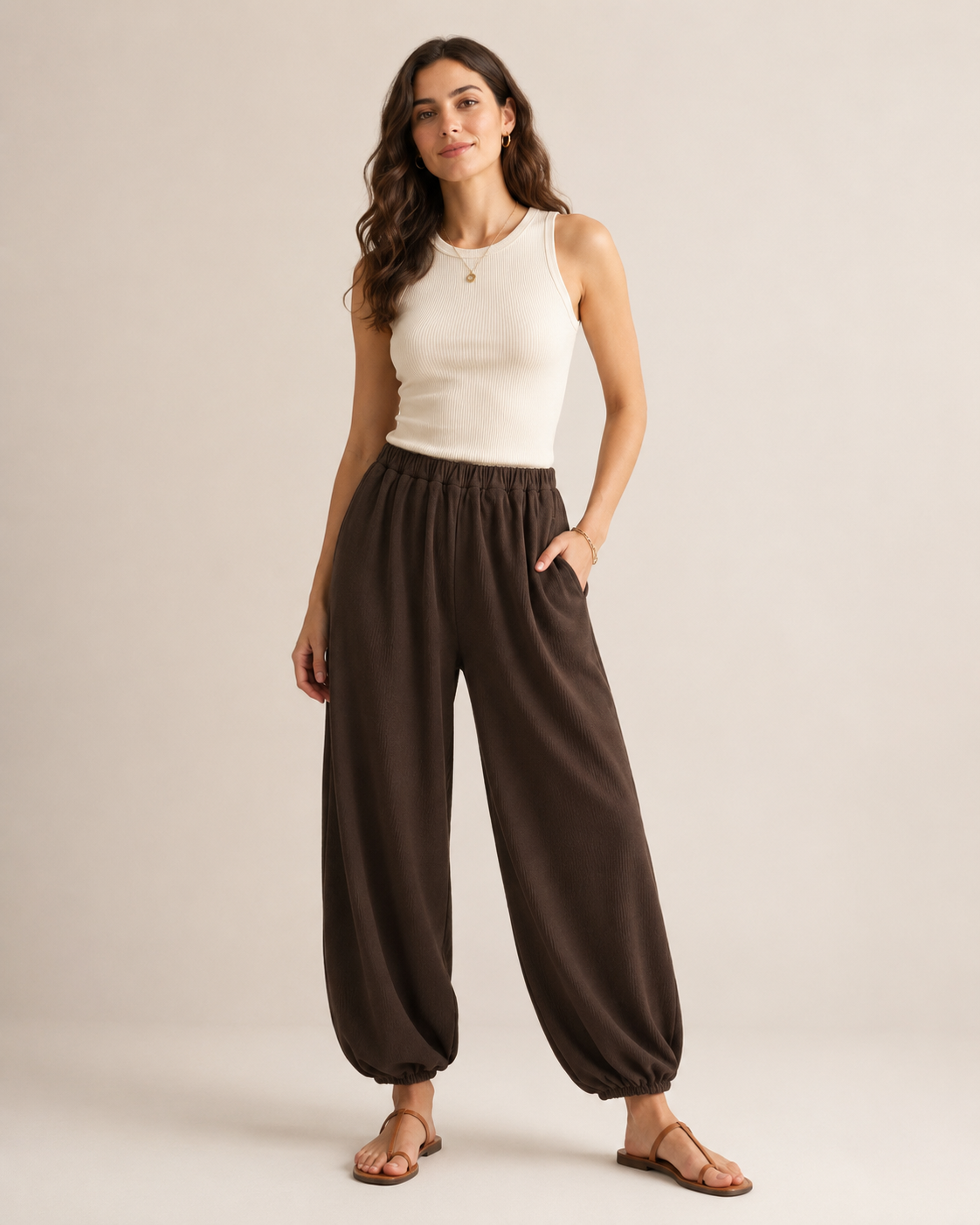 Pantalón Babucha Dama Premium – Marrón y Negro