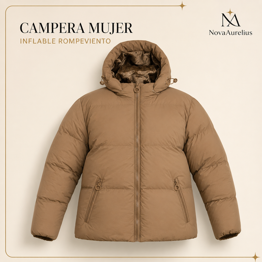 Campera Inflable Mujer Tostada con Interior Plush