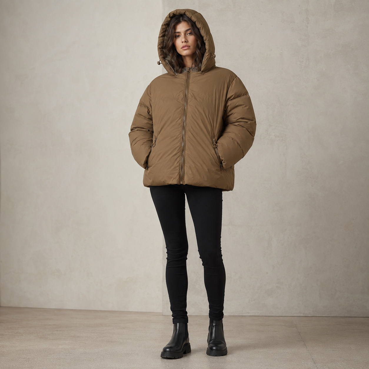 Campera Inflable Mujer Tostada con Interior Plush