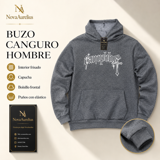 Buzo Hombre Canguro Gris Jaspeado con Capucha