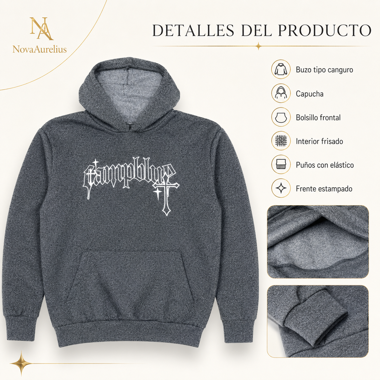 Buzo Hombre Canguro Gris Jaspeado con Capucha